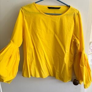 Zara yellow blouse puff sleeves